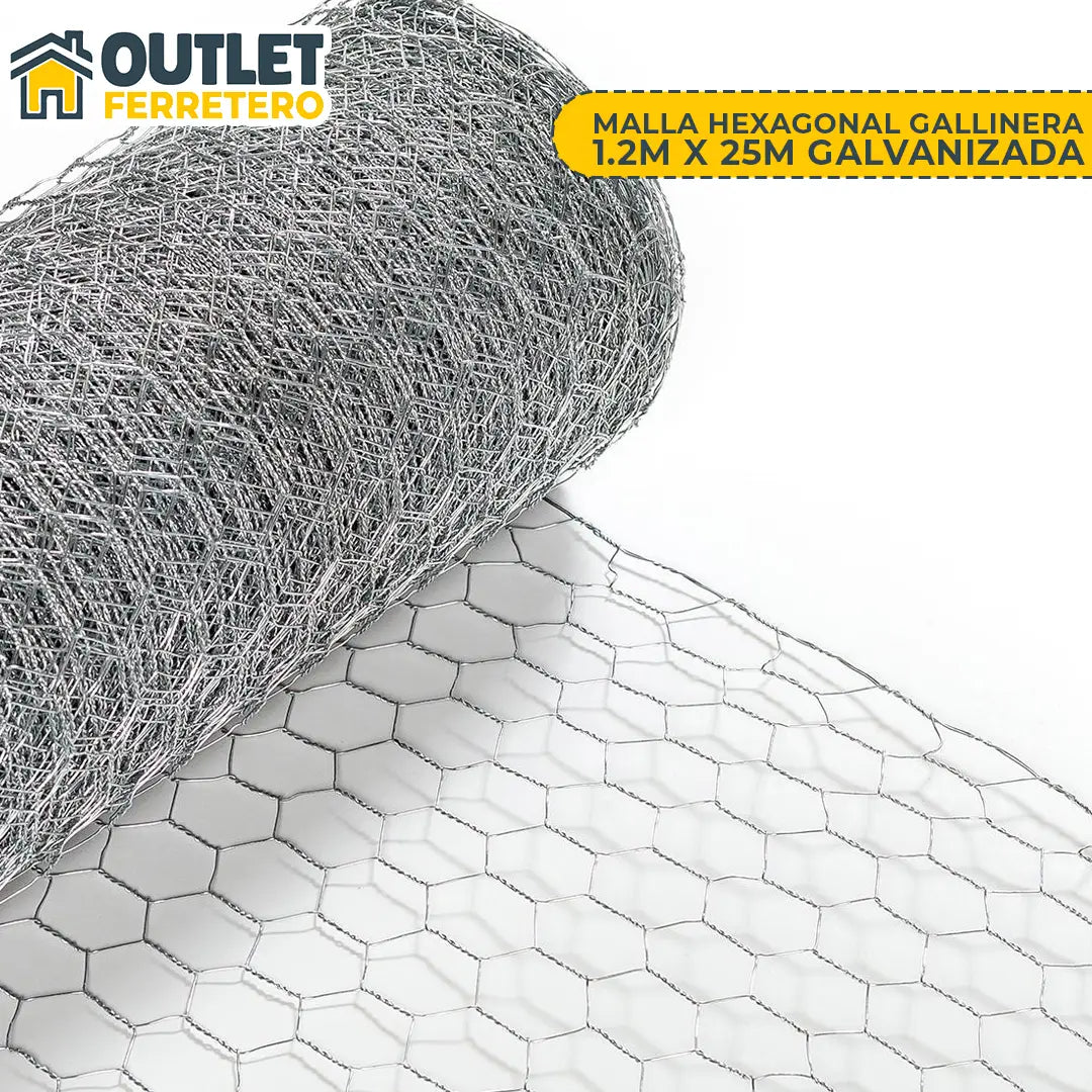 Malla Gallinera Hexagonal 1.2mts Alto X 25mt Largo Acero Gris