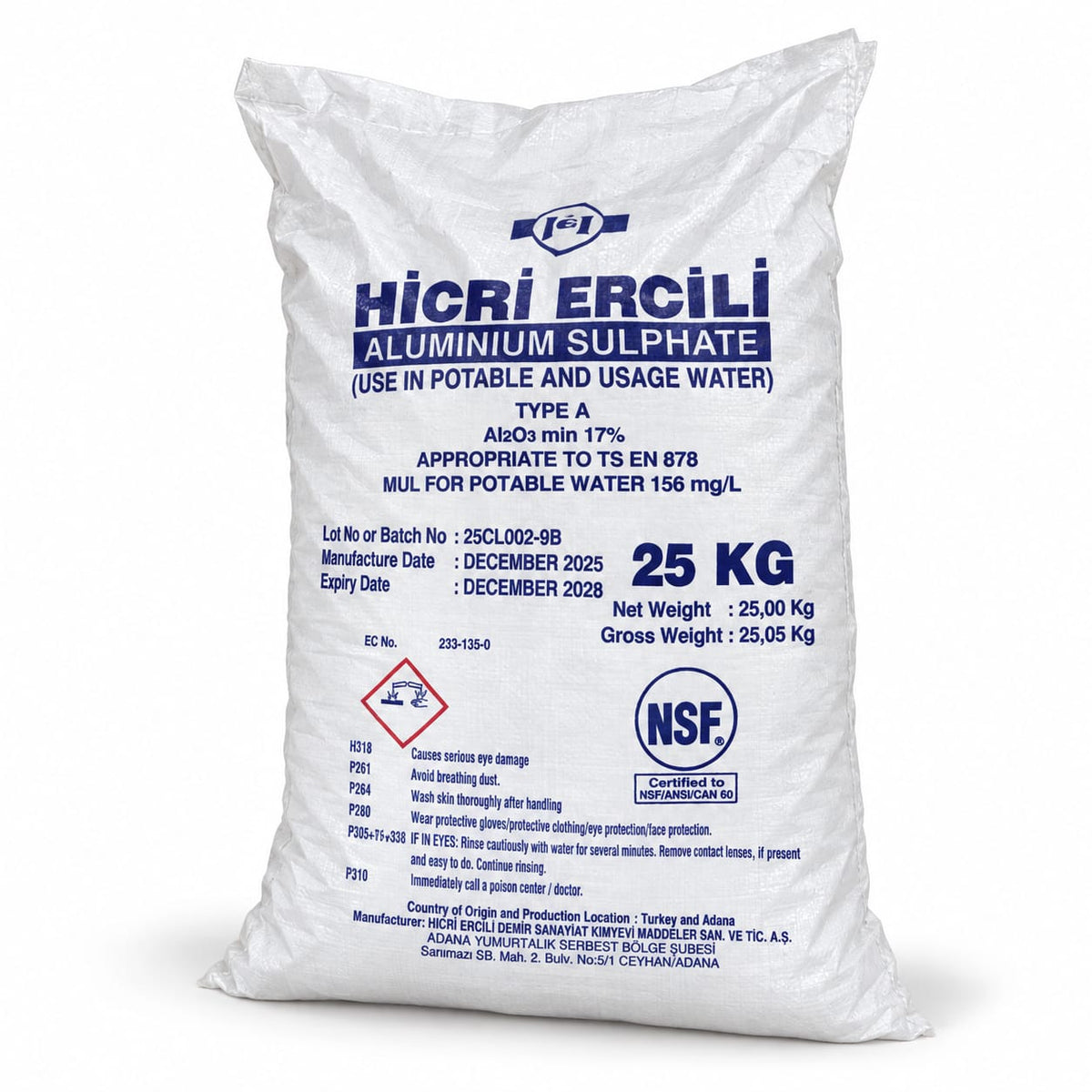 Decantador Sulfato de Aluminio Saco 25 Kg | Clarificante para Agua Turbia de Piscina