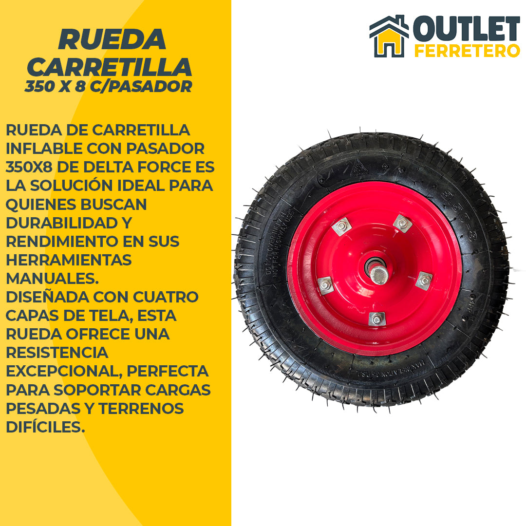 Rueda De Carretilla Inflable Con Pasador 350x8