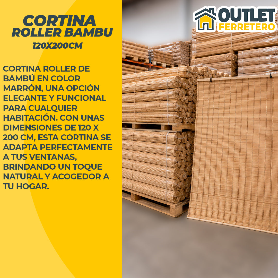 Cortina Roller de Bambú 120x200 Cm Persiana Enrollable Natural