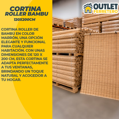 Cortina Roller de Bambú 120x200 Cm Persiana Enrollable Natural