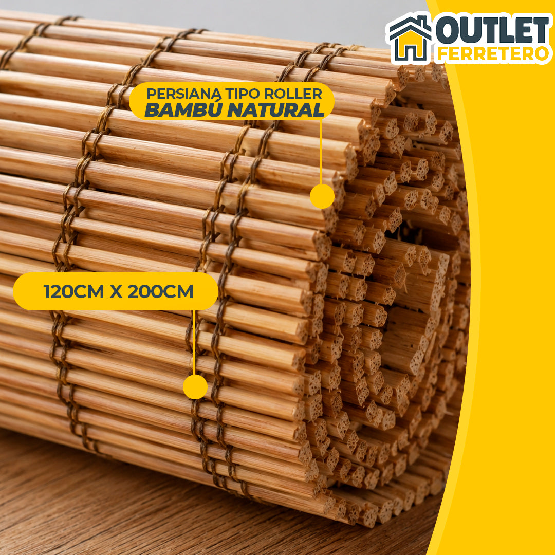 Cortina Roller de Bambú 120x200 Cm Persiana Enrollable Natural