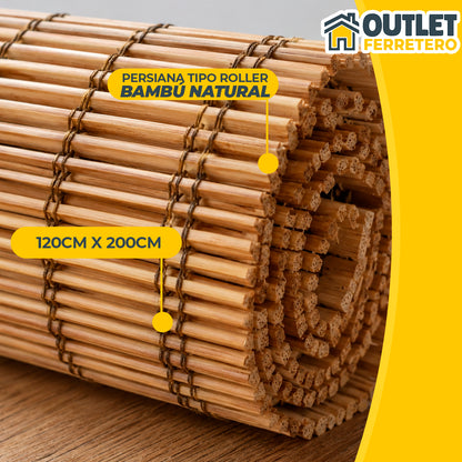 Cortina Roller de Bambú 120x200 Cm Persiana Enrollable Natural
