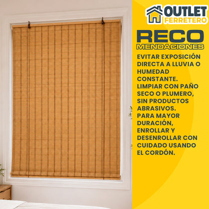 Cortina Roller de Bambú 120x200 Cm Persiana Enrollable Natural