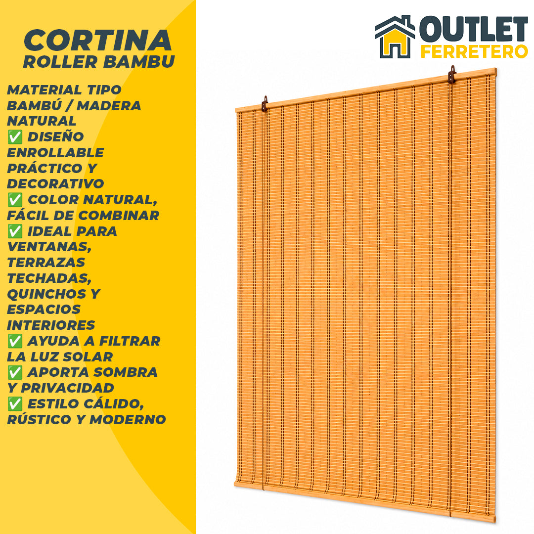 Cortina Roller de Bambú 120x200 Cm Persiana Enrollable Natural