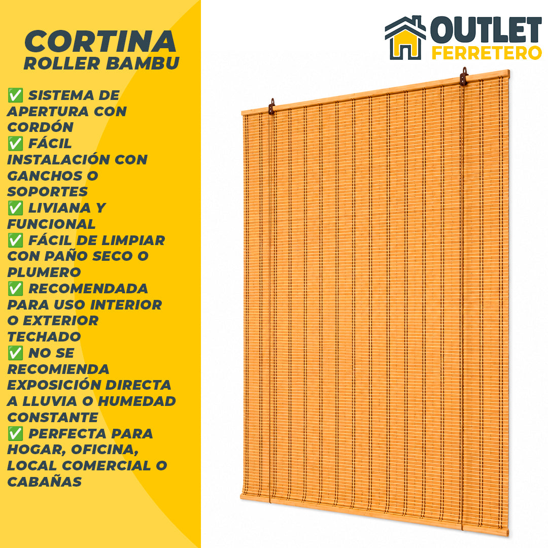 Cortina Roller de Bambú 120x200 Cm Persiana Enrollable Natural