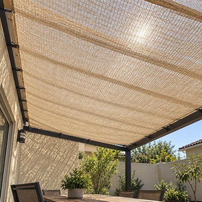 Malla Raschel 80% Beige Oscuro 4,2 x 100 m Rollo Sombra y Cierre Perimetral
