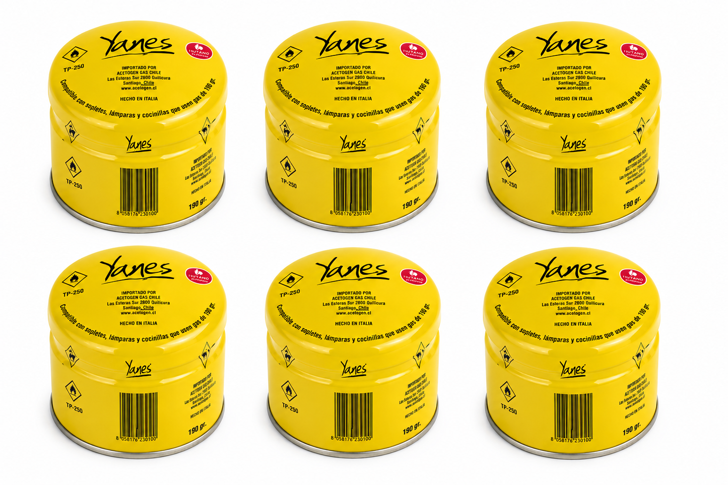 Gas Butano Yanes 190 Grs Cartucho con Válvula de Seguridad | Pack 1 a 36 Unidades