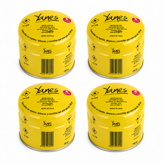 Gas Butano Yanes 190 Grs Cartucho con Válvula de Seguridad | Pack 1 a 36 Unidades