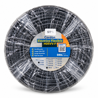 Cable Cordón Eléctrico 3 x 0,75 mm Rollo 100 m Certificado