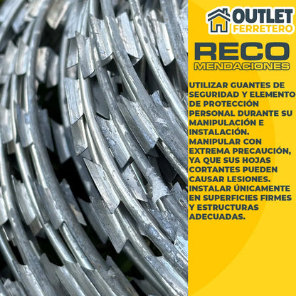 Rollo Alambre Puas Concertina Galvanizado 10mts 30cm