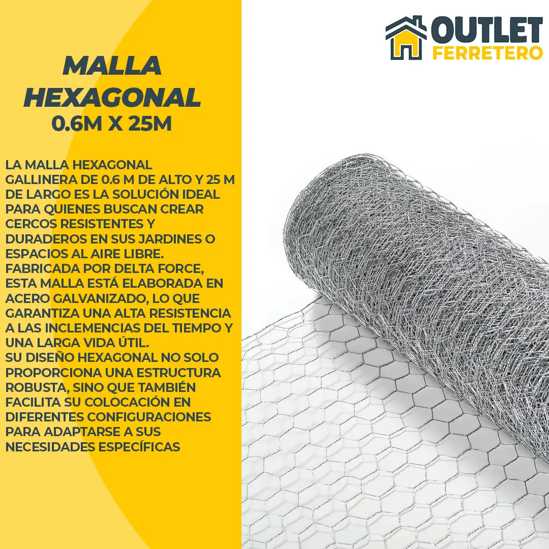 Malla Gallinera Hexagonal 0.6 M Alto X 25mt Largo