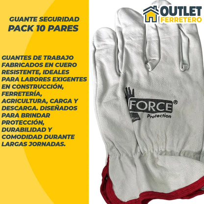 Guante Cabretilla De Cuero Resistente Talla 10 Pack 10und