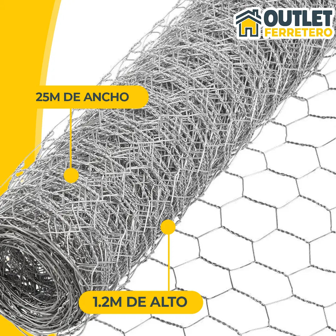 Malla Gallinera Hexagonal 1.2mts Alto X 25mt Largo Acero Gris