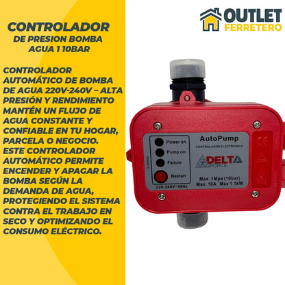 Presostato Automático Press Control para Bomba de Agua 0,5 a 1 HP 220V