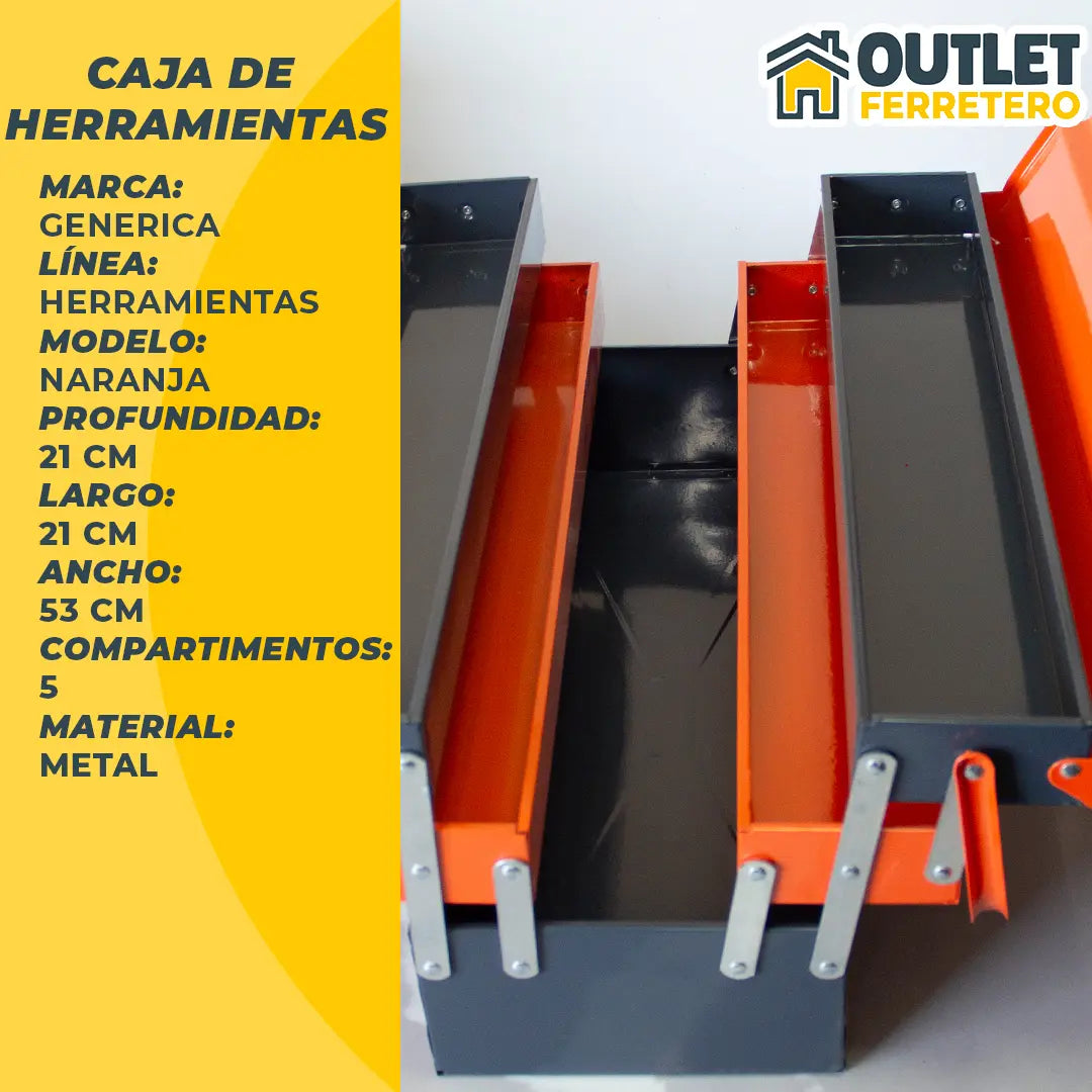 Caja de Herramientas 3 Niveles Desplegable 5 Compartimentos 53x21x21 Cm