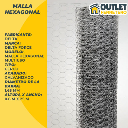 Malla Gallinera Hexagonal 0.6 M Alto X 25mt Largo