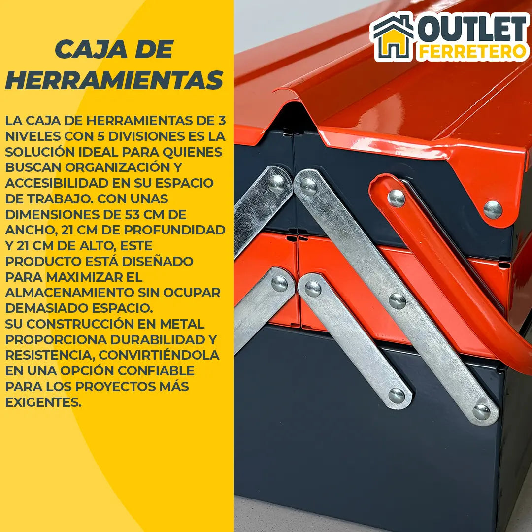 Caja de Herramientas 3 Niveles Desplegable 5 Compartimentos 53x21x21 Cm