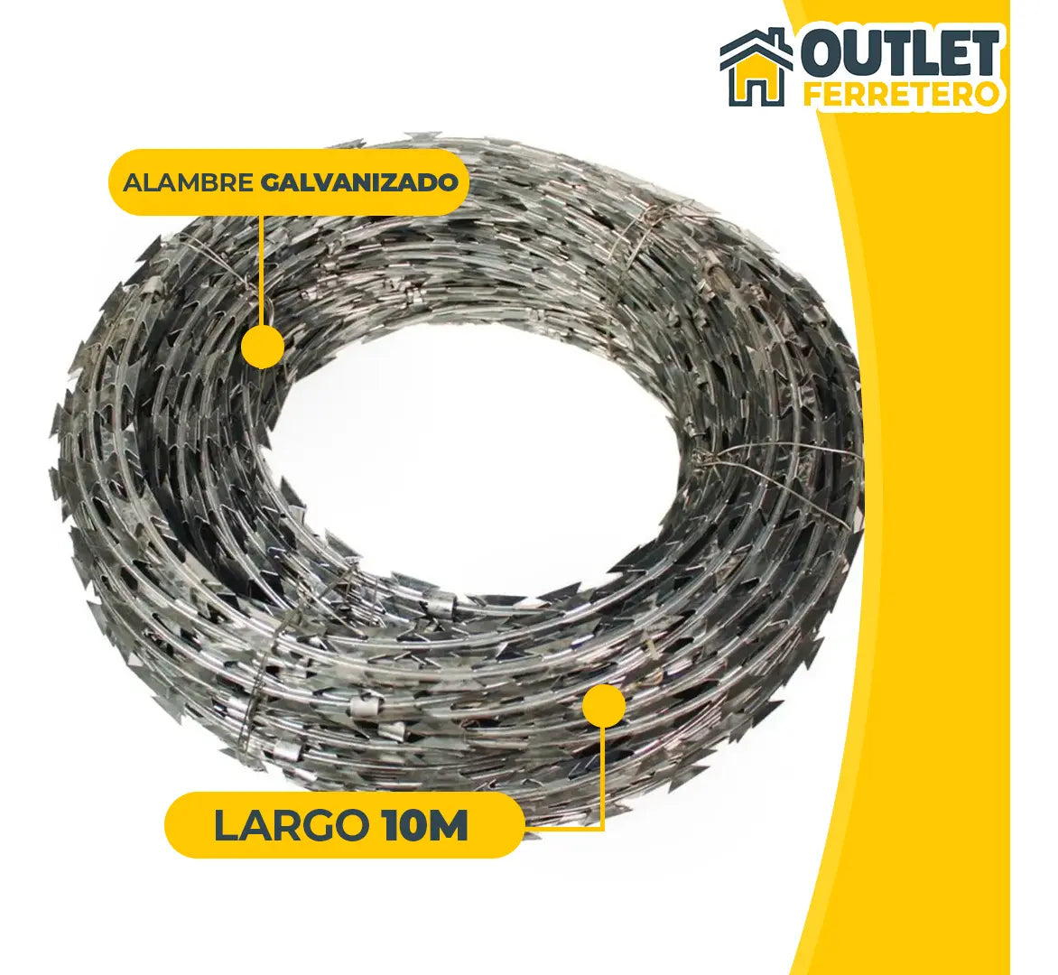 Rollo Alambre Puas Concertina Galvanizado 10mts 30cm
