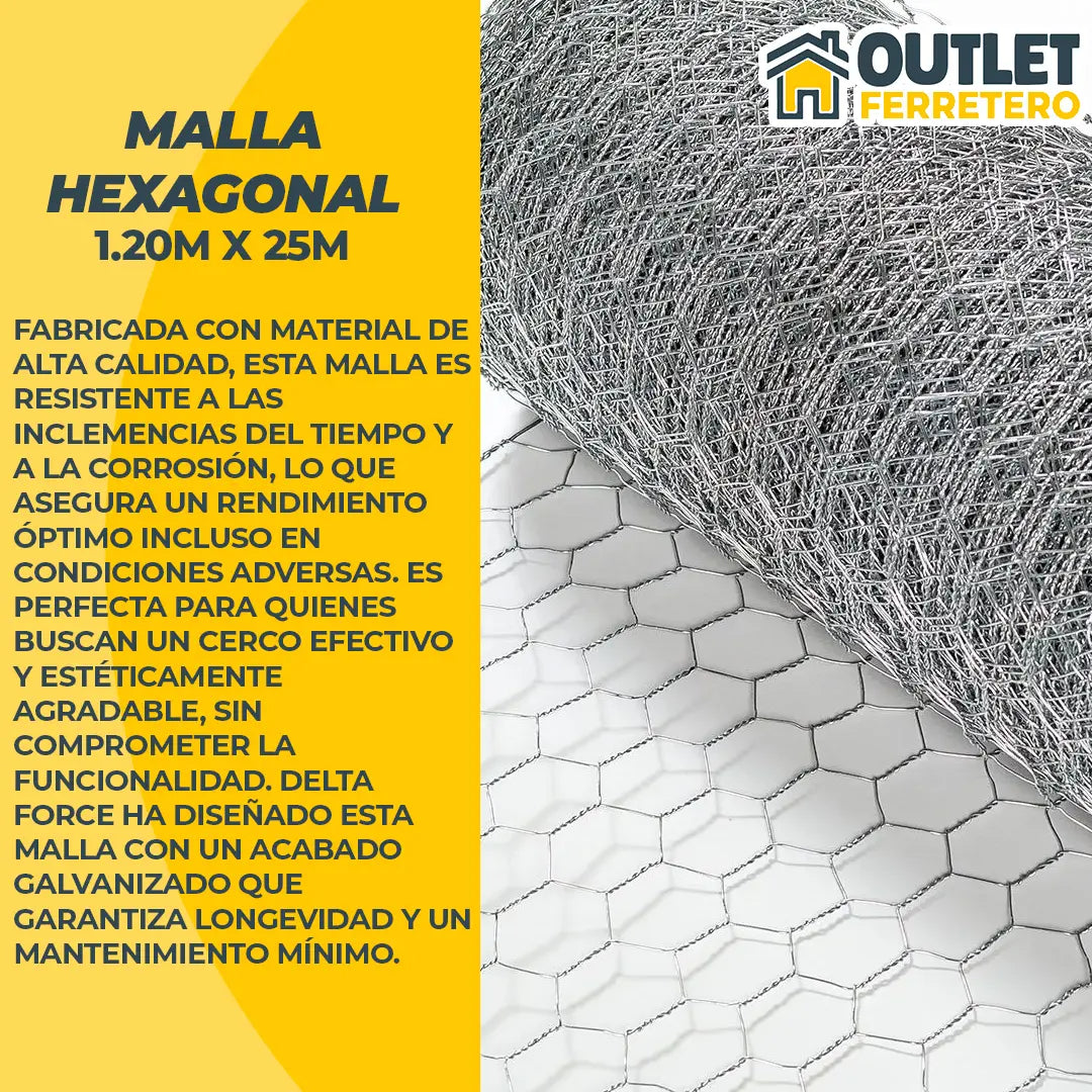 Malla Gallinera Hexagonal 1.2mts Alto X 25mt Largo Acero Gris