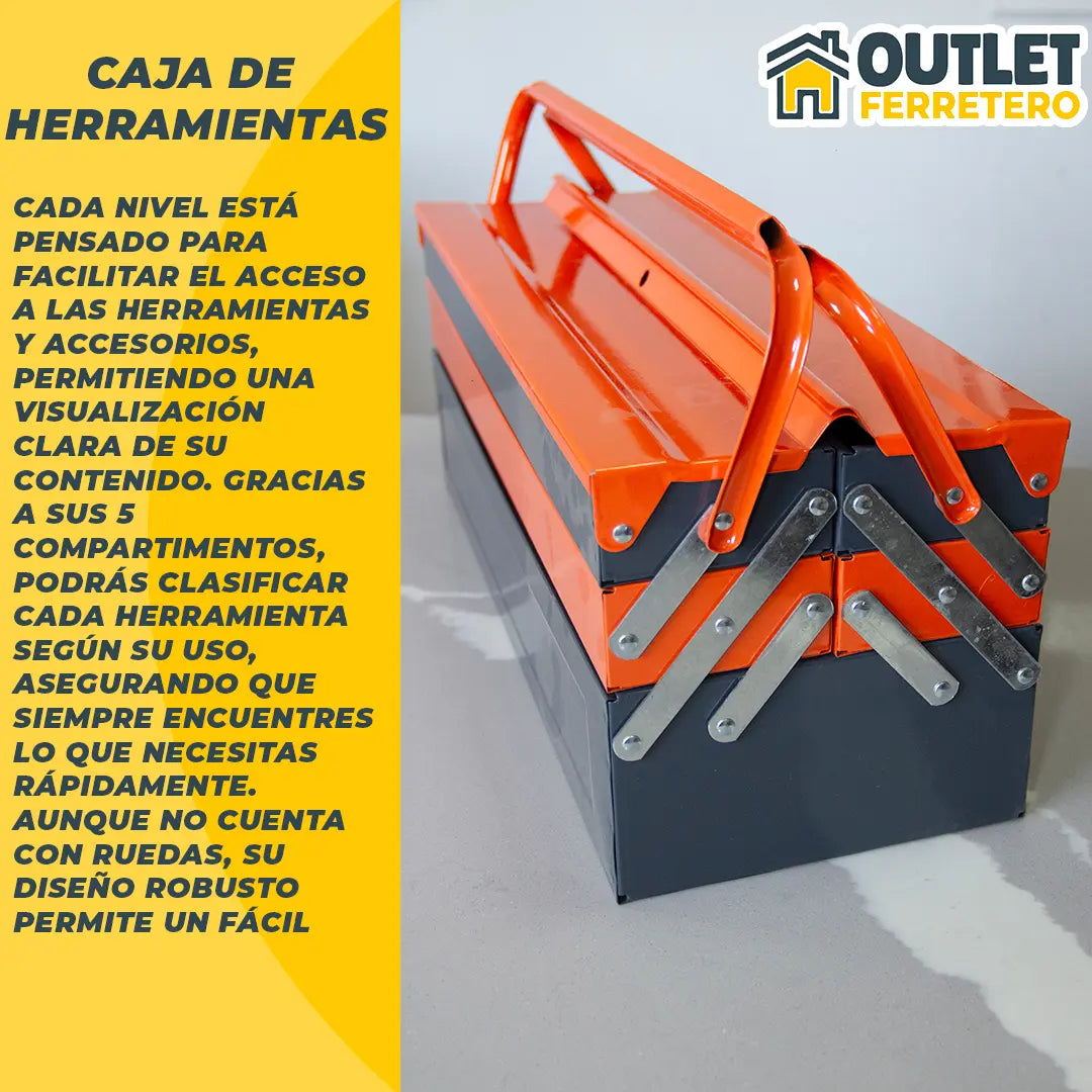 Caja de Herramientas 3 Niveles Desplegable 5 Compartimentos 53x21x21 Cm