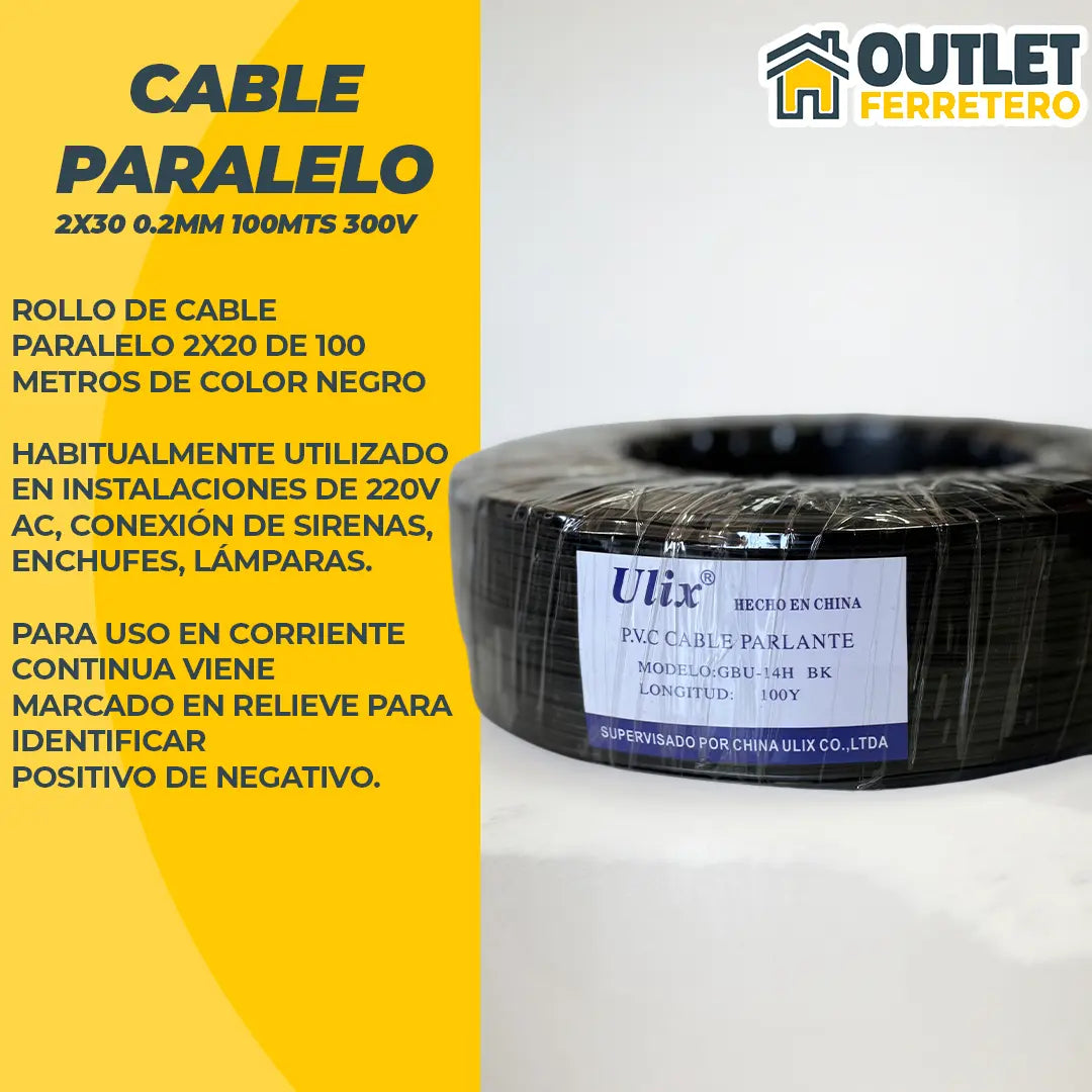 Cable Ulix Paralelo 2x30/0.2mm 100m Rollo