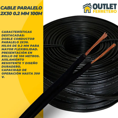 Cable Ulix Paralelo 2x30/0.2mm 100m Rollo