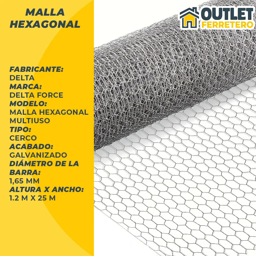Malla Gallinera Hexagonal 1.2mts Alto X 25mt Largo Acero Gris
