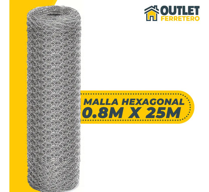 Malla Gallinera Hexagonal Galvanizada 0,8 x 25 Mts para Gallineros y Cercos