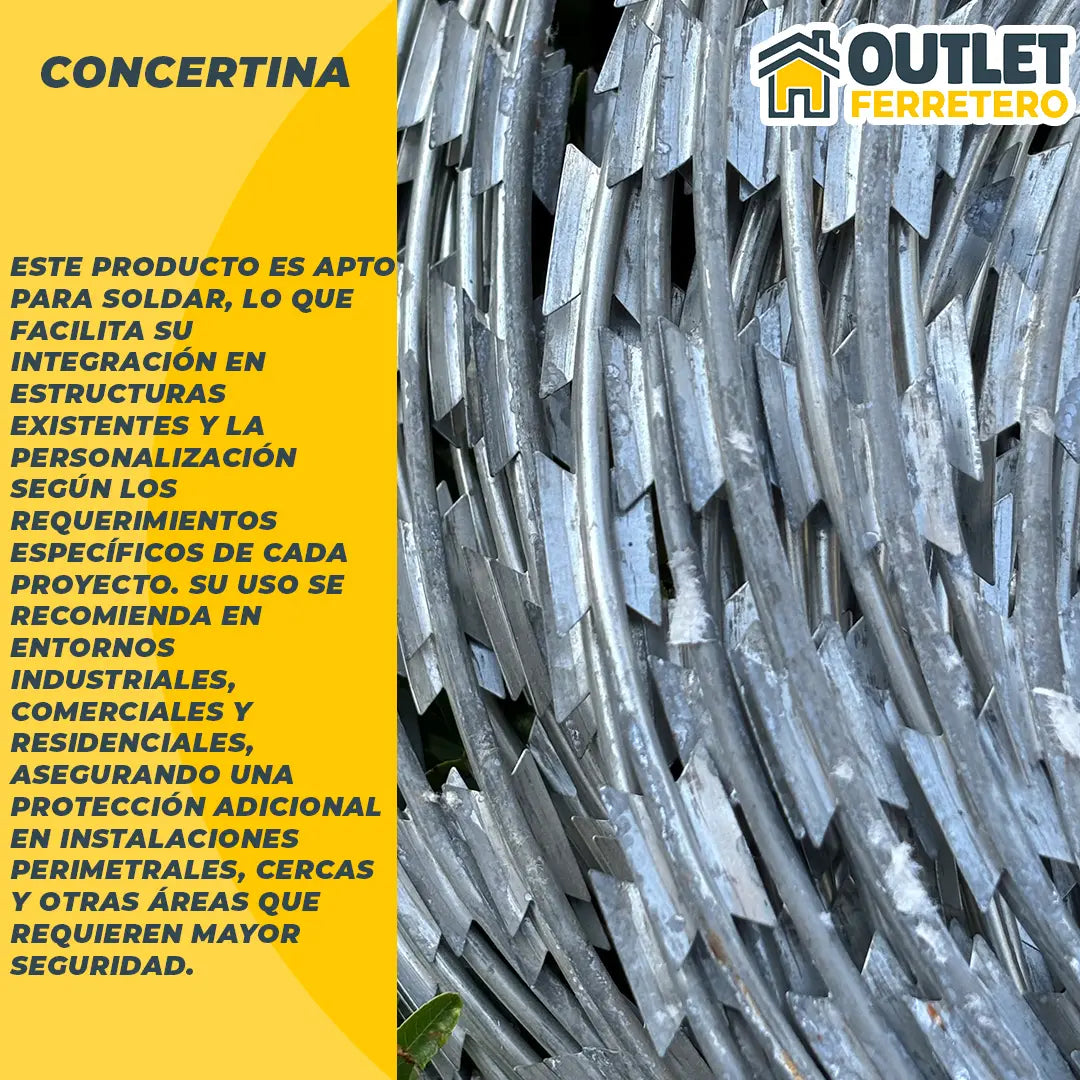 Rollo Alambre Puas Concertina Galvanizado 10mts 30cm