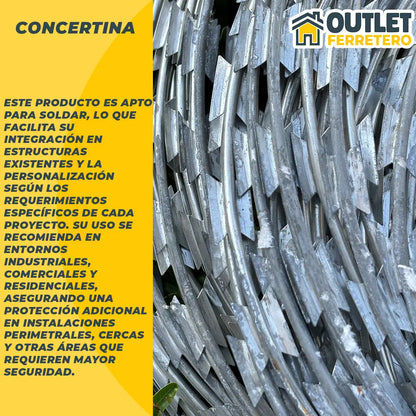 Rollo Alambre Puas Concertina Galvanizado 10mts 30cm
