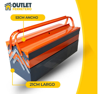 Caja de Herramientas 3 Niveles Desplegable 5 Compartimentos 53x21x21 Cm
