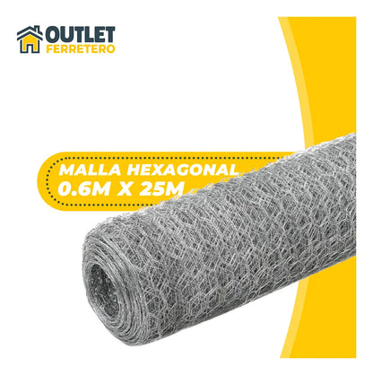 Malla Gallinera Hexagonal 0.6 M Alto X 25mt Largo