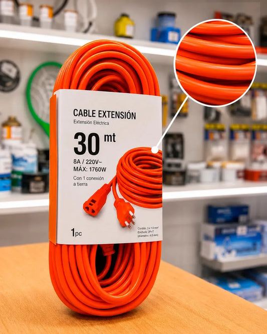 Alargador Eléctrico 30 Metros 10a Extension Hogar Naranja