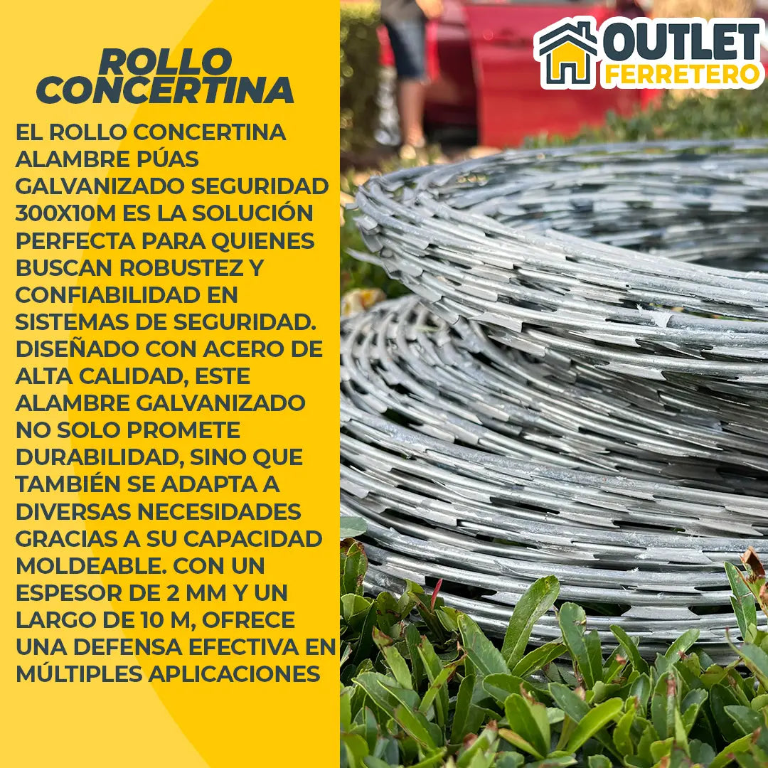 Rollo Alambre Puas Concertina Galvanizado 10mts 30cm