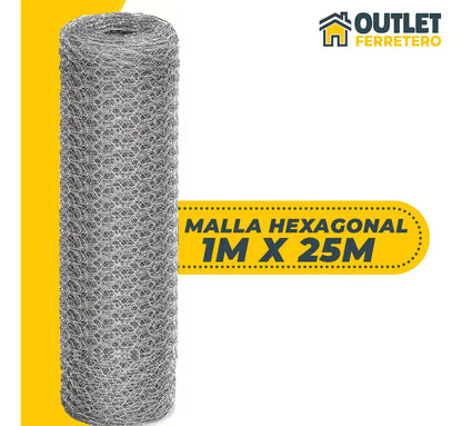 Malla Gallinera Hexagonal Galvanizada 1 x 25 Mts para Gallineros y Cercos