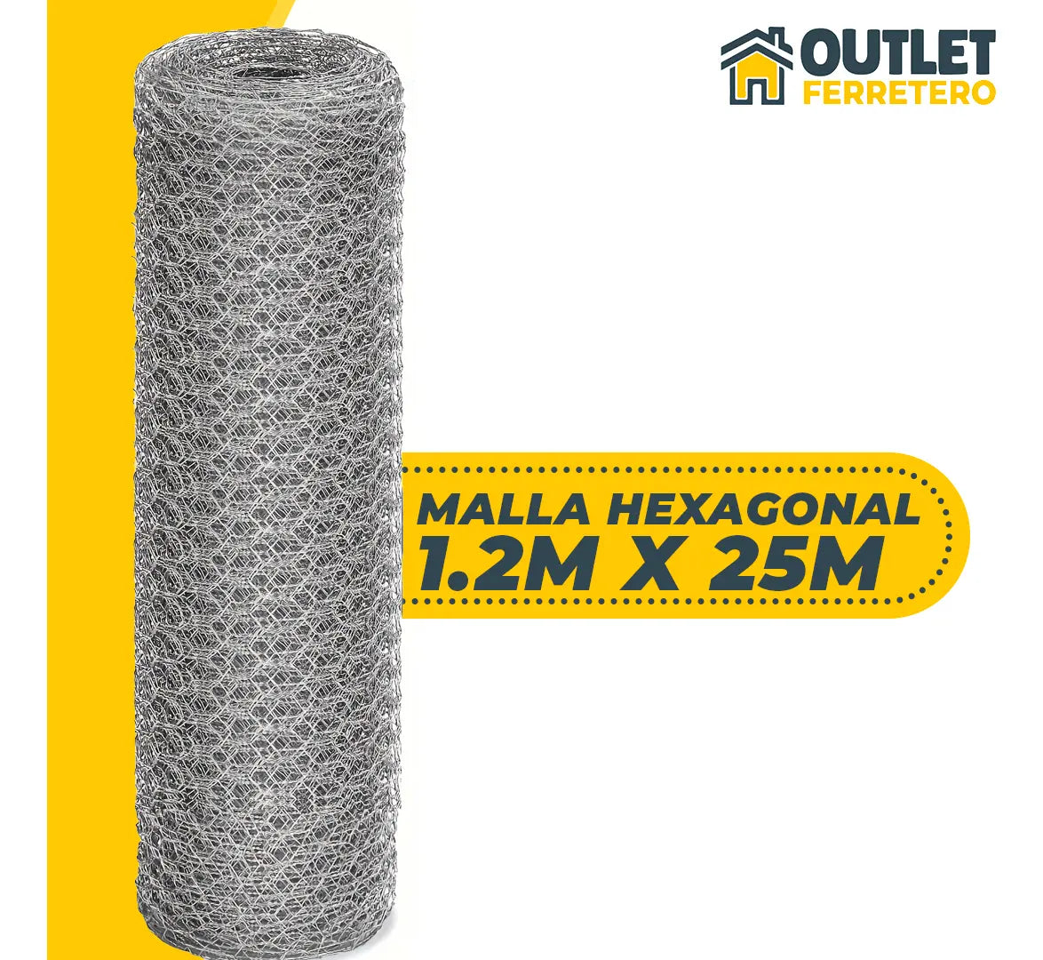 Malla Gallinera Hexagonal 1.2mts Alto X 25mt Largo Acero Gris