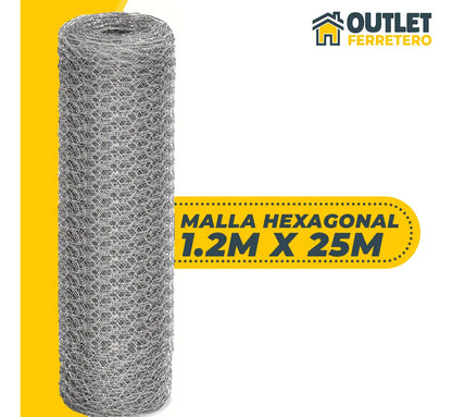Malla Gallinera Hexagonal 1.2mts Alto X 25mt Largo Acero Gris