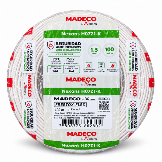Cable Libre de Halógeno 1,5 mm Blanco Flexible Rollo 100 m Certificado