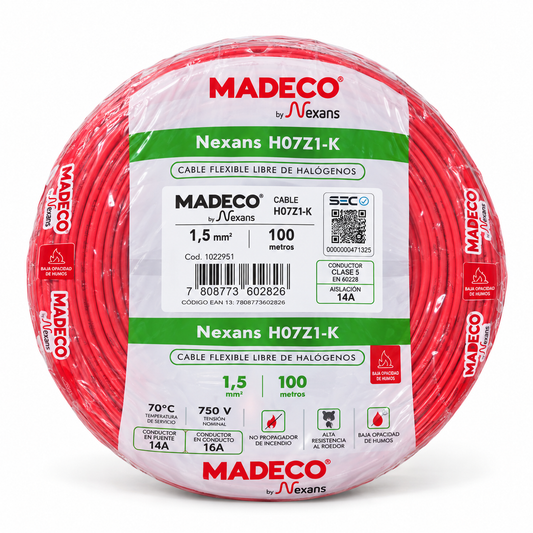 Cable Libre de Halógeno 1,5 mm Rojo Flexible Rollo 100 m Certificado
