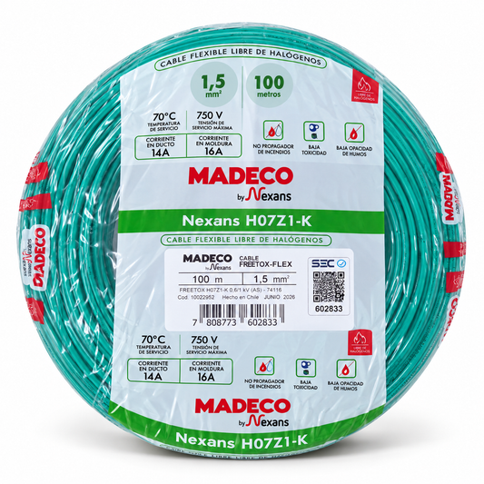 Cable Libre de Halógeno 1,5 mm Verde Flexible Rollo 100 m Certificado