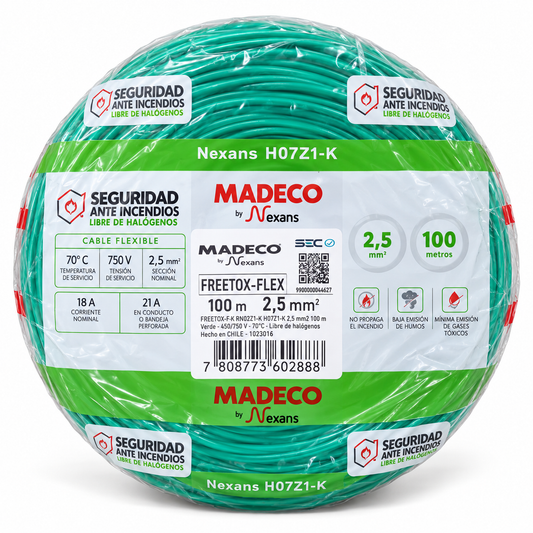 Cable Libre de Halógeno 2,5 mm Verde Flexible Rollo 100 m Certificado
