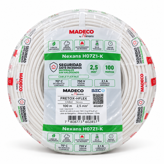 Cable Libre de Halógeno 2,5 mm Blanco Flexible Rollo 100 m Certificado