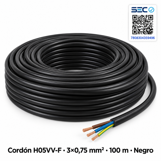 Cable Cordón Eléctrico 3 x 0,75 mm Rollo 100 m Certificado
