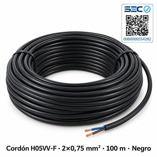Cable Cordón Eléctrico 2 x 0,75 mm Rollo 100 m Certificado