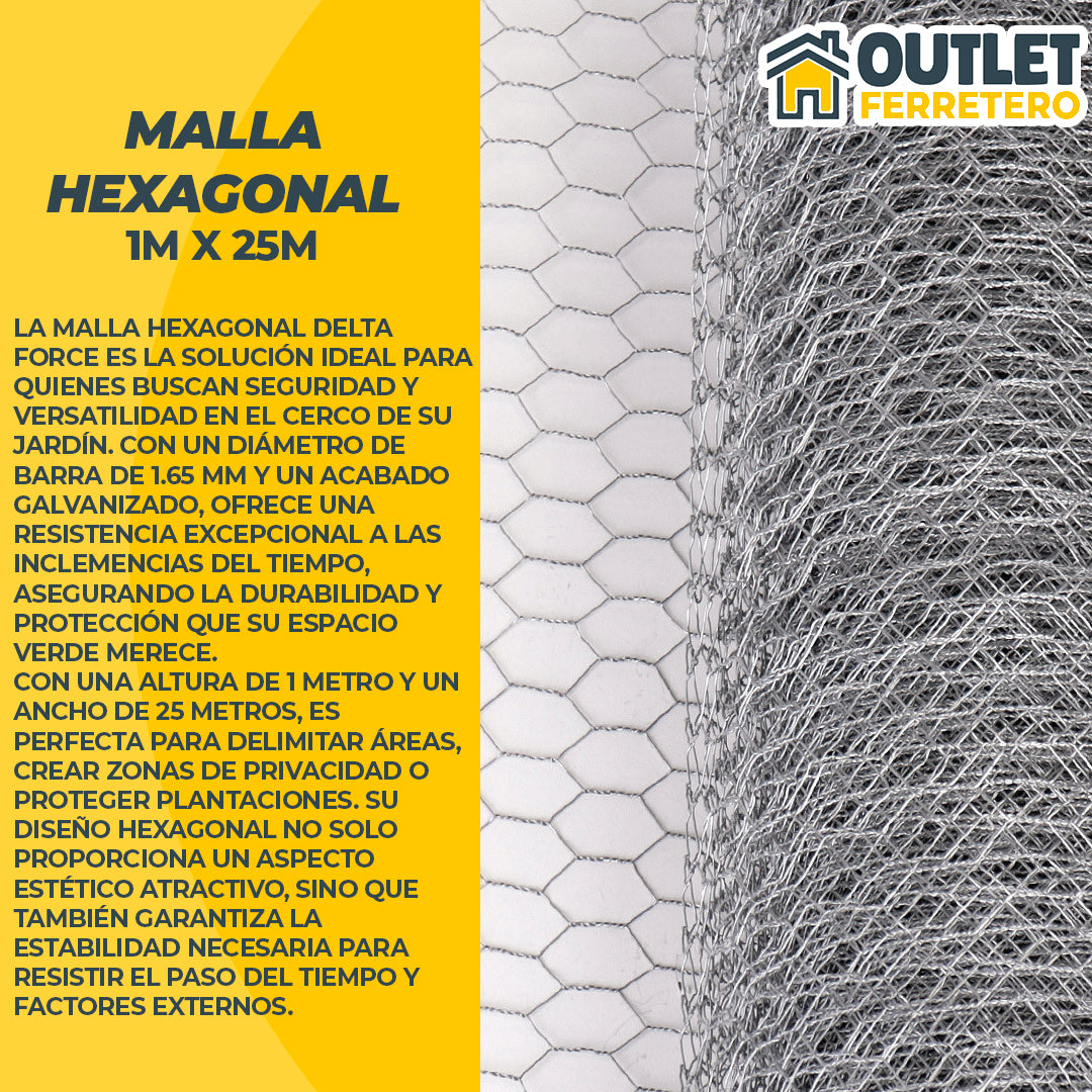Malla Gallinera 1 M Alto X 25mts Largo Galvanizada Hexagonal