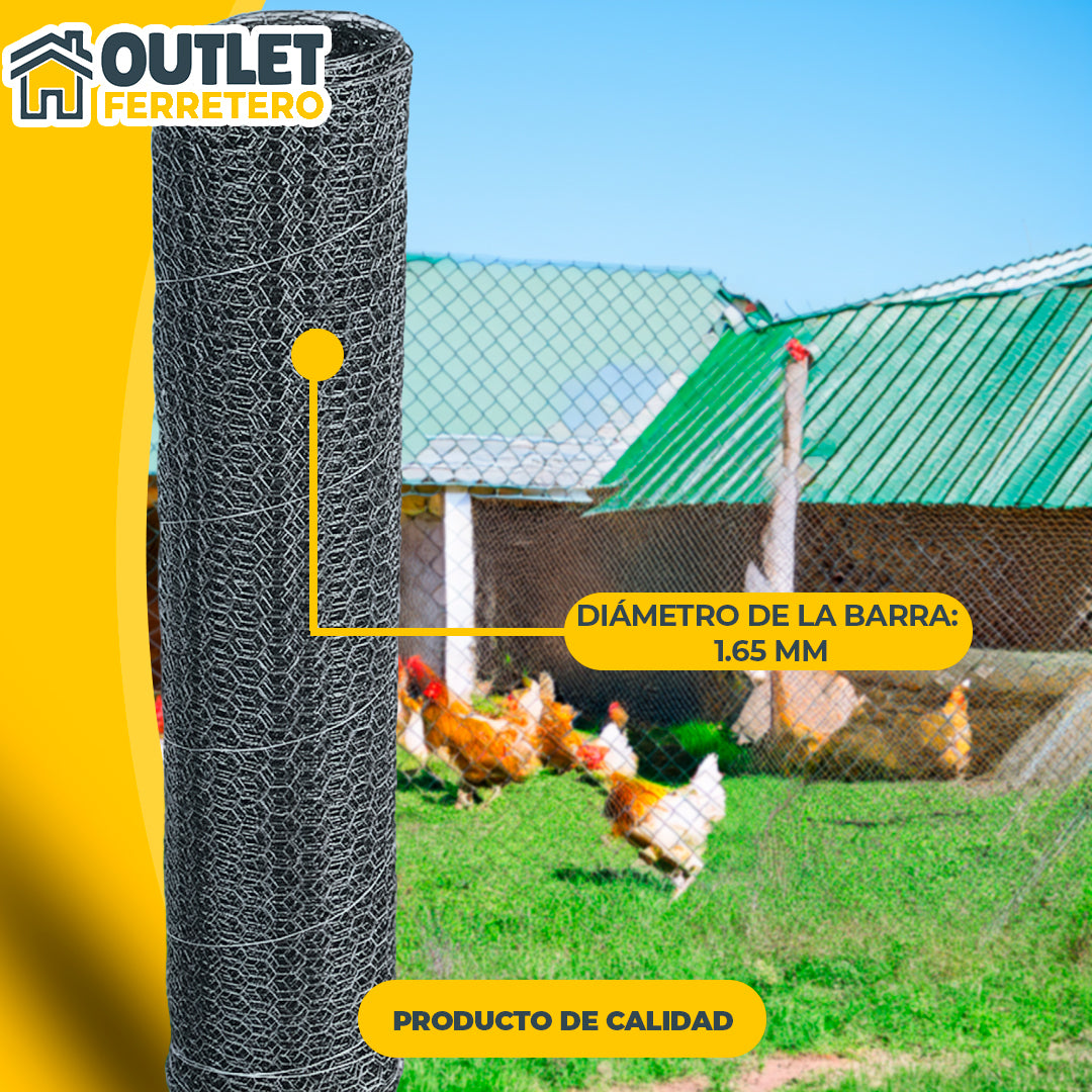 Malla Gallinera 1 M Alto X 25mts Largo Galvanizada Hexagonal