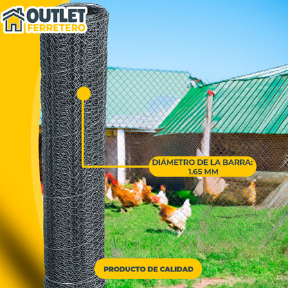 Malla Gallinera 1 M Alto X 25mts Largo Galvanizada Hexagonal