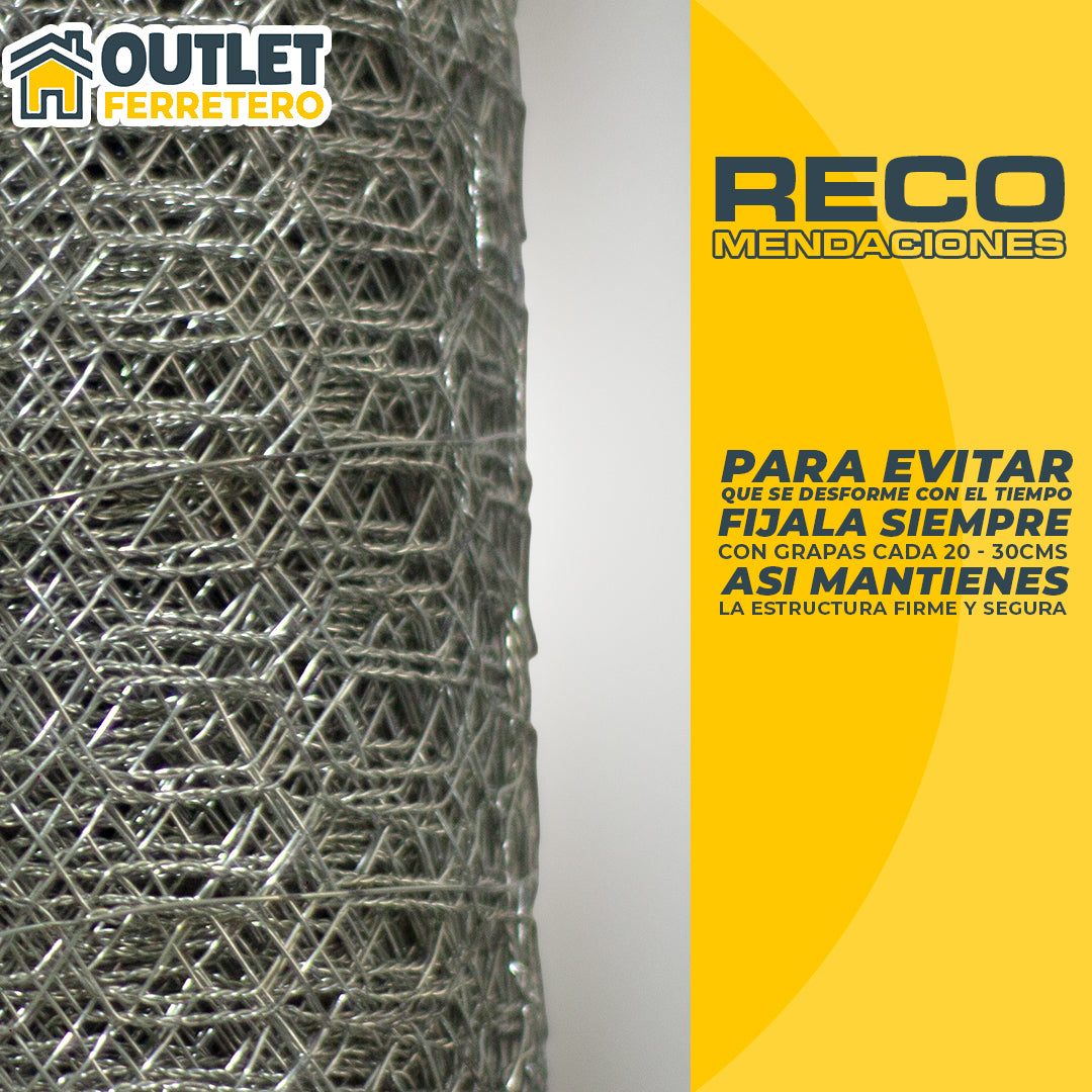 Malla Gallinera 1 M Alto X 25mts Largo Galvanizada Hexagonal