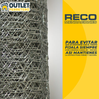 Malla Gallinera 1 M Alto X 25mts Largo Galvanizada Hexagonal